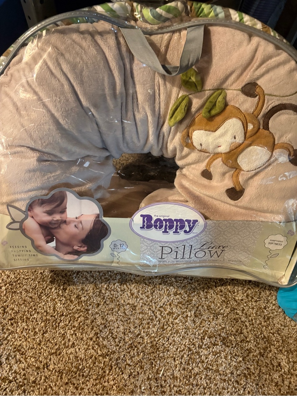 Boppy Support Pillow in Beige with Monkey Embroidery